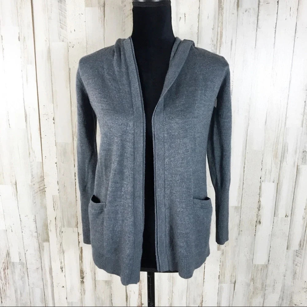 Max Studio Wool Hood Cardigan Sweater Jacket Grey